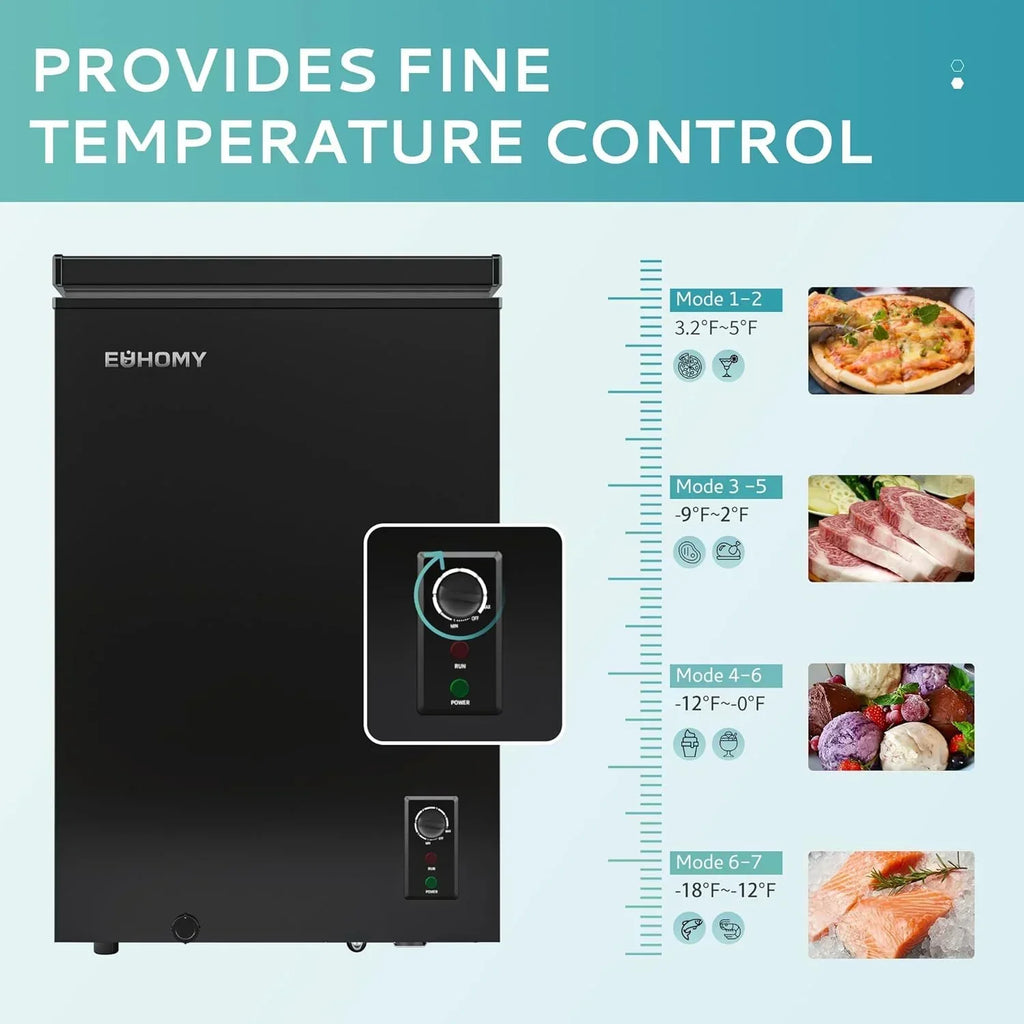 EUHOMY 3.5 Cu.Ft Chest Freezer with Removable Basket Small Deep Freezer Adjustable 7 Thermostat
