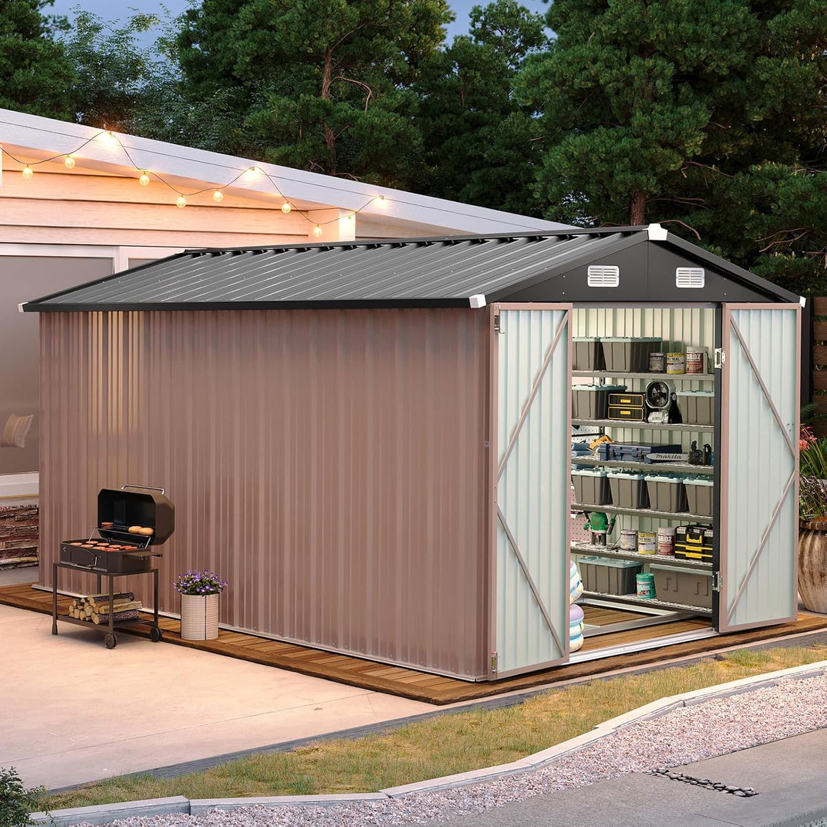 Aoxun 6.2x4 FT Shed Outdoor Storage Shed Metal Garden Shed Slooping Roof Tool Shed Bike Shed