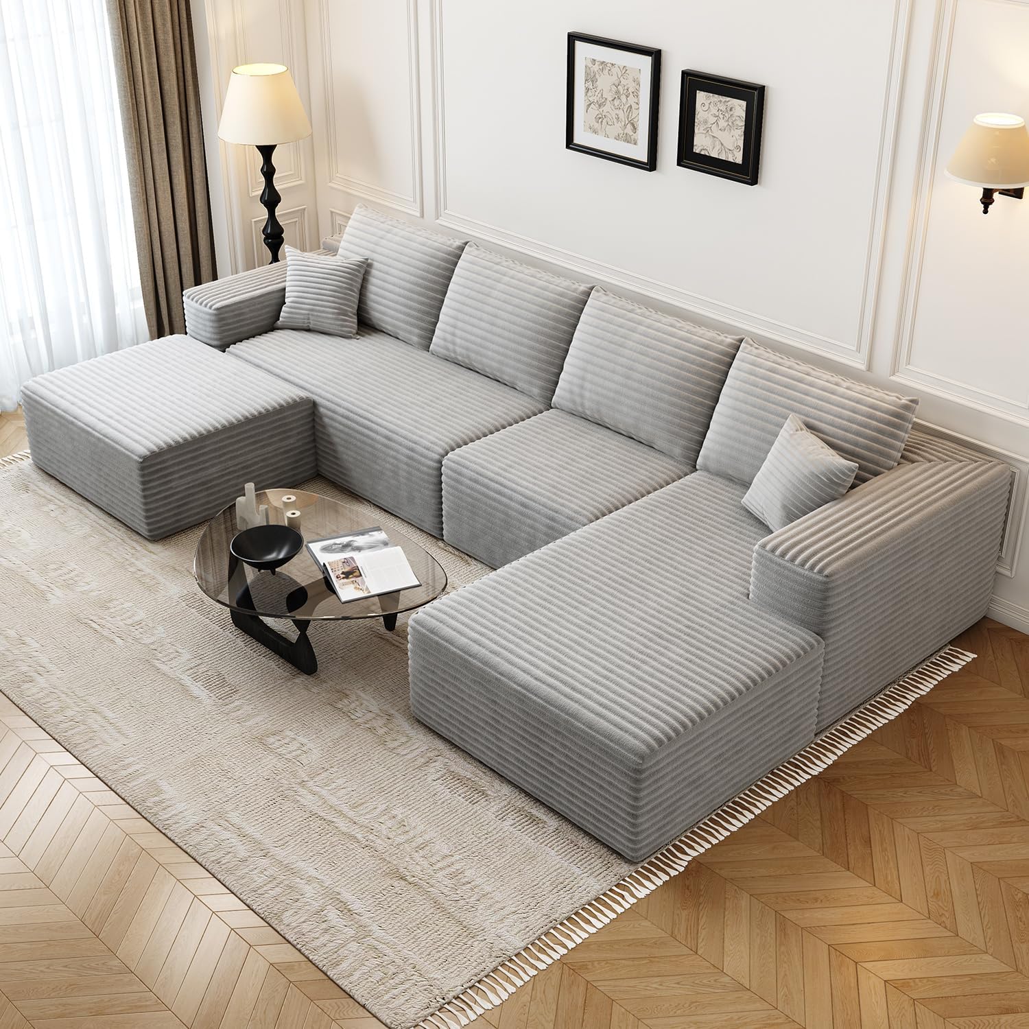 107.5 inch Cloud Modular Sectional Sofa with L-Shaped Chaise Lounge, Modern Minimalist Upholstered Sofa Deep Seating Corner Sofa
