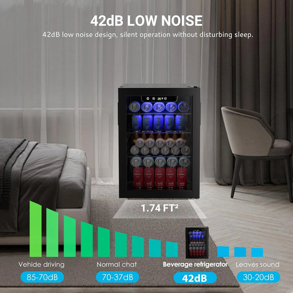 EUHOMY Beverage Refrigerator Cooler, 130 Can Mini Fridge with Glass Door for Soda Beer or Wine, Beverage Cooler for Home, Office, Bar with Adjustable Removable Shelves, Silver