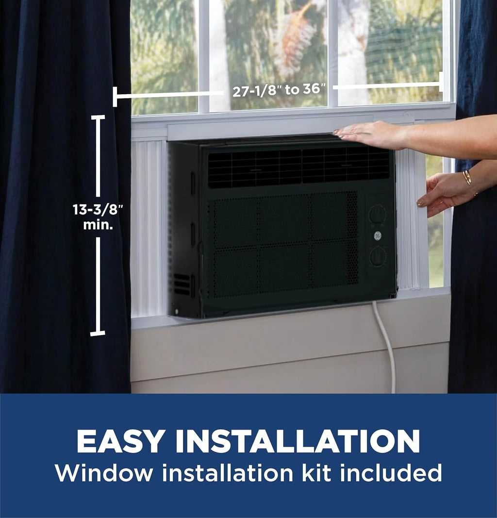 GE Window Air Conditioner Unit, 6,000 BTU for Small Rooms up to 250 sq ft. with Adjustable Fan and Cooling Settings, Perfect for Small Bedroom or Living Room, Easy Install Kit Included, White