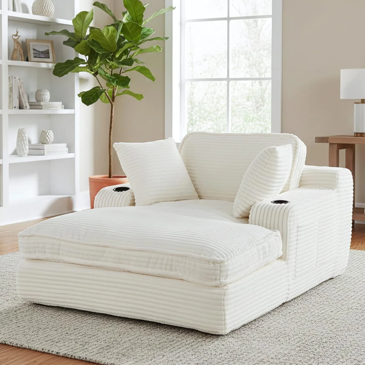 67 Oversized Chaise Lounge Chair Indoor Soft Boneless Cloud Couch with 3 Pillows 4 Side Pockets