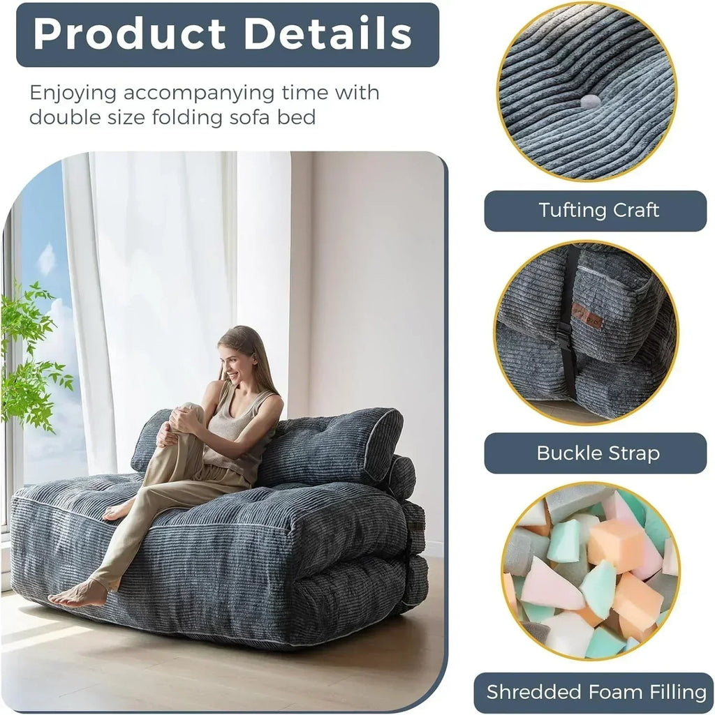 MAXYOYO Folding Sofa Bed Convertible Sleeper Chair with Pillow Foldable Mattress with Back Support