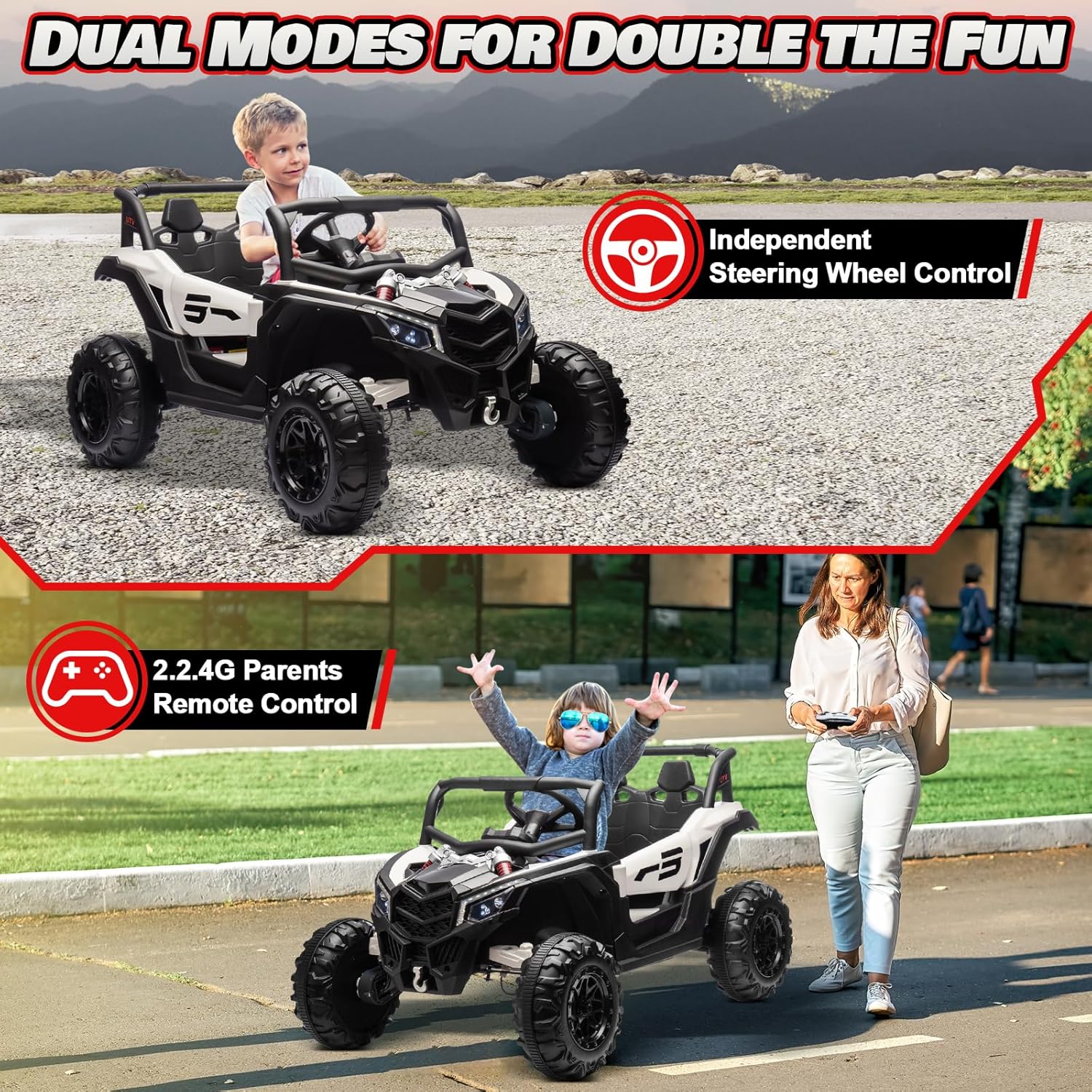 JOYRACER Kids Remote Control Car with 4 x 150W Motors Shock Absorbers Bluetooth MP3 Player