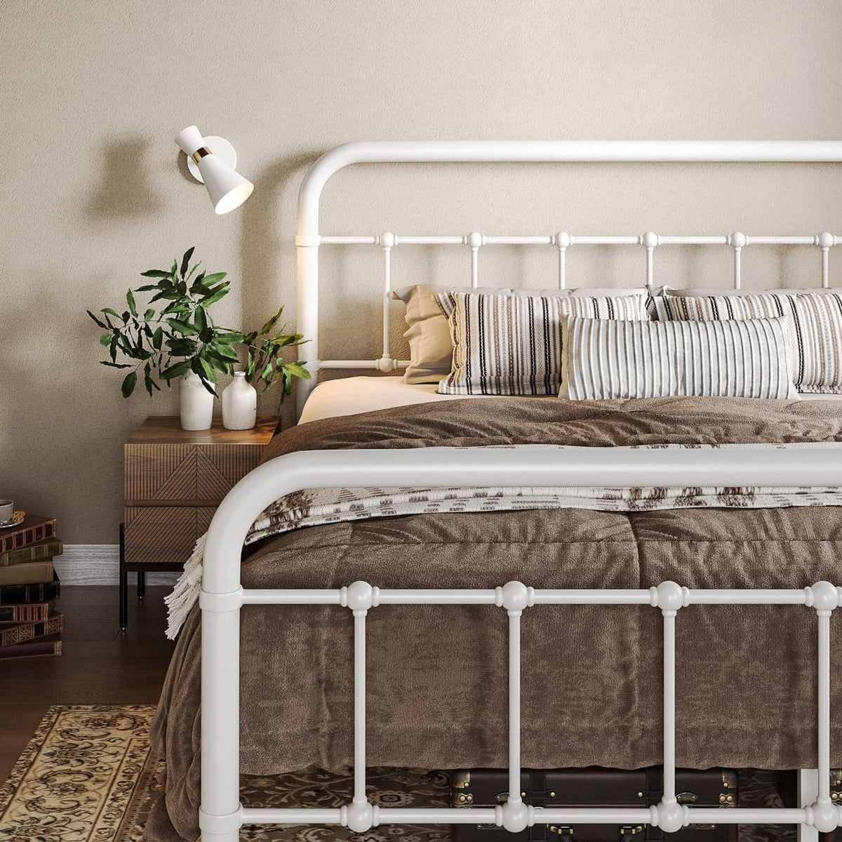 Allewie Queen Size Metal Platform Bed Frame with Victorian Style Wrought Iron-Art Headboard