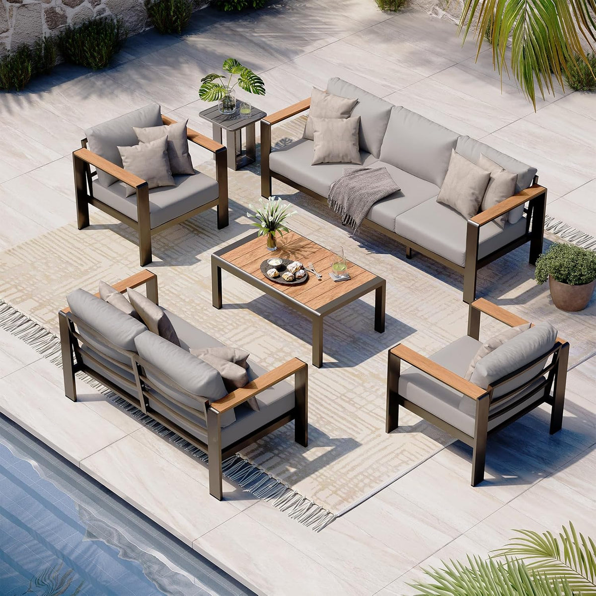 Aluminum Outdoor Patio Furniture Set with Coffee Table, 5 Piece Patio Conversation Sets, Outdoor Sectional Furniture for Porch, Balcony, Yard, Gray