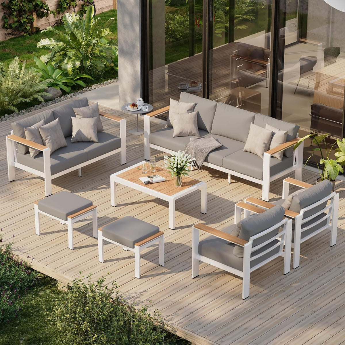 Aluminum Outdoor Patio Furniture Set with Coffee Table, 4 Piece Patio Conversation Sets with Washable Thick Cushions