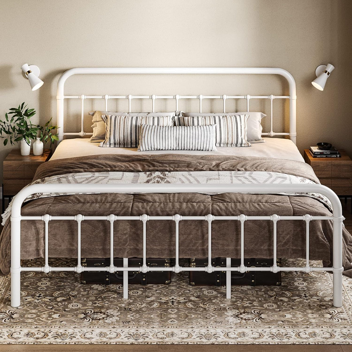 Allewie Queen Size Metal Platform Bed Frame with Victorian Style Wrought Iron-Art Headboard